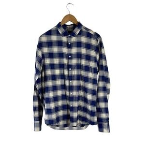 GOOD Man Brand Size L Blue and White Plaid Soft Cotton Button Front Shirt - New
